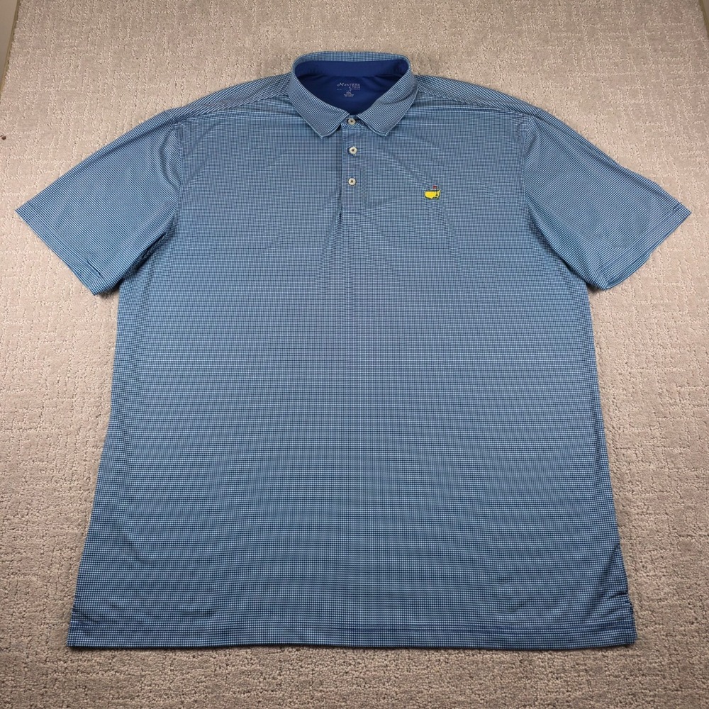 Masters Tech Golf Polo Shirt Mens XXL Blue White Houndstooth Short Sleeve Logo